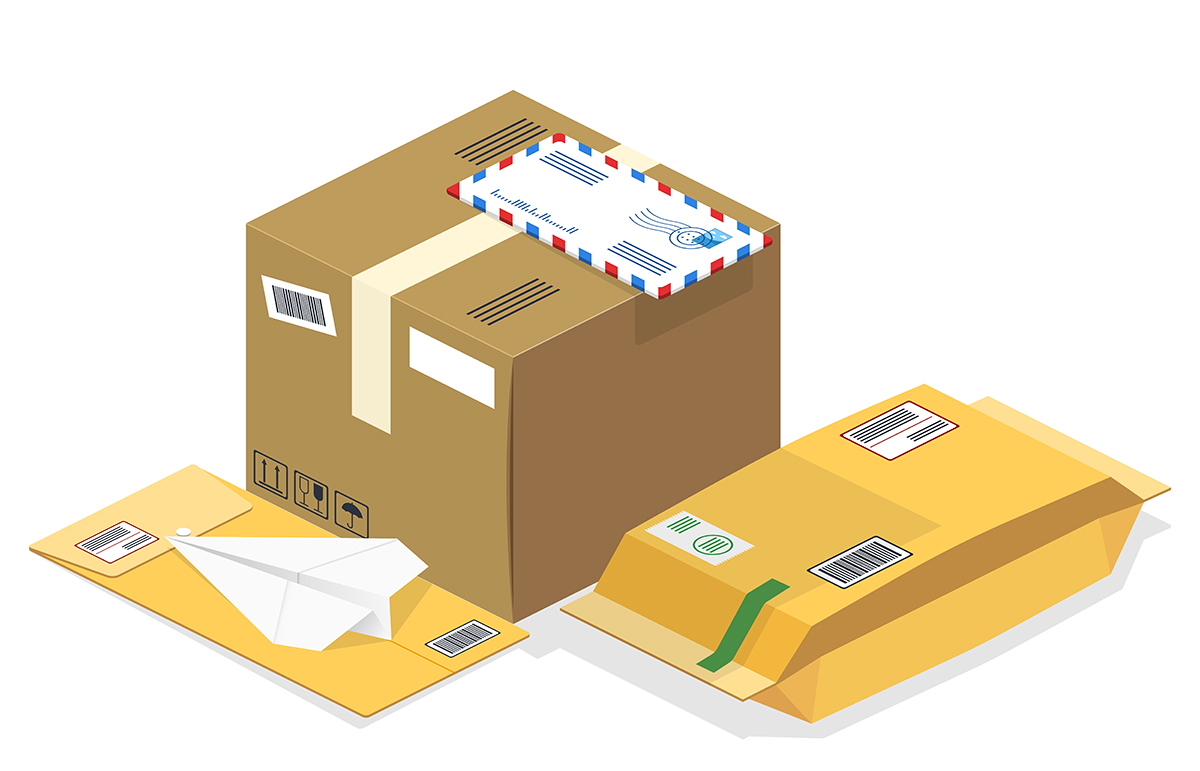 Vector realistic isometric illustration, a set of postal parcels, packages,...